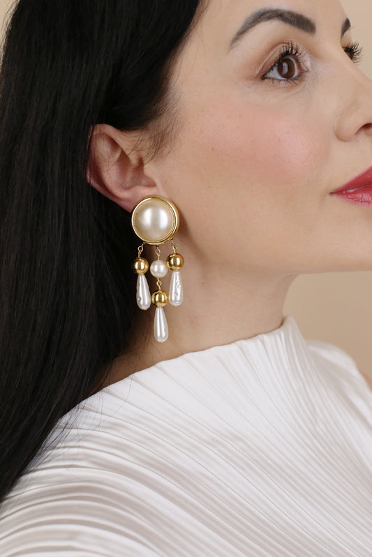 Isolde Vintage Pearl Chandelier Clip Earrings