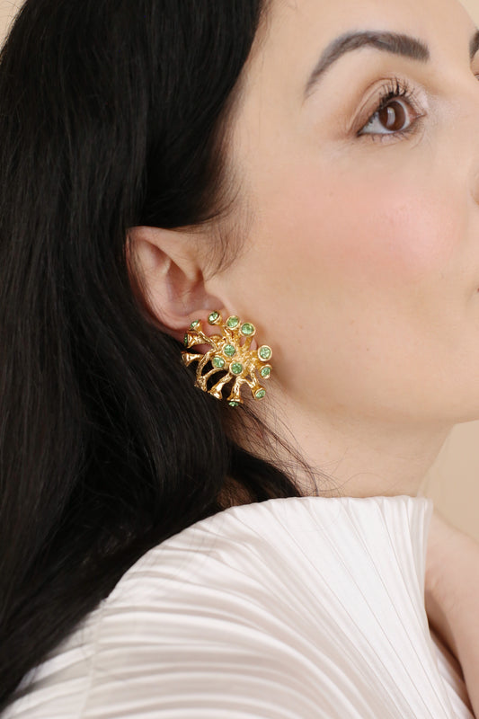 Kaia Vintage Green Crystal Starburst Clip Earrings