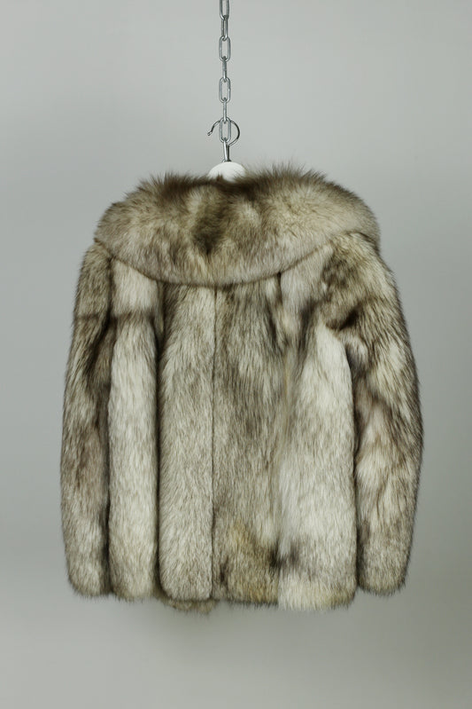 Vintage - Cropped Blue Fox Fur Jacket with Statement Collar "Nikita"