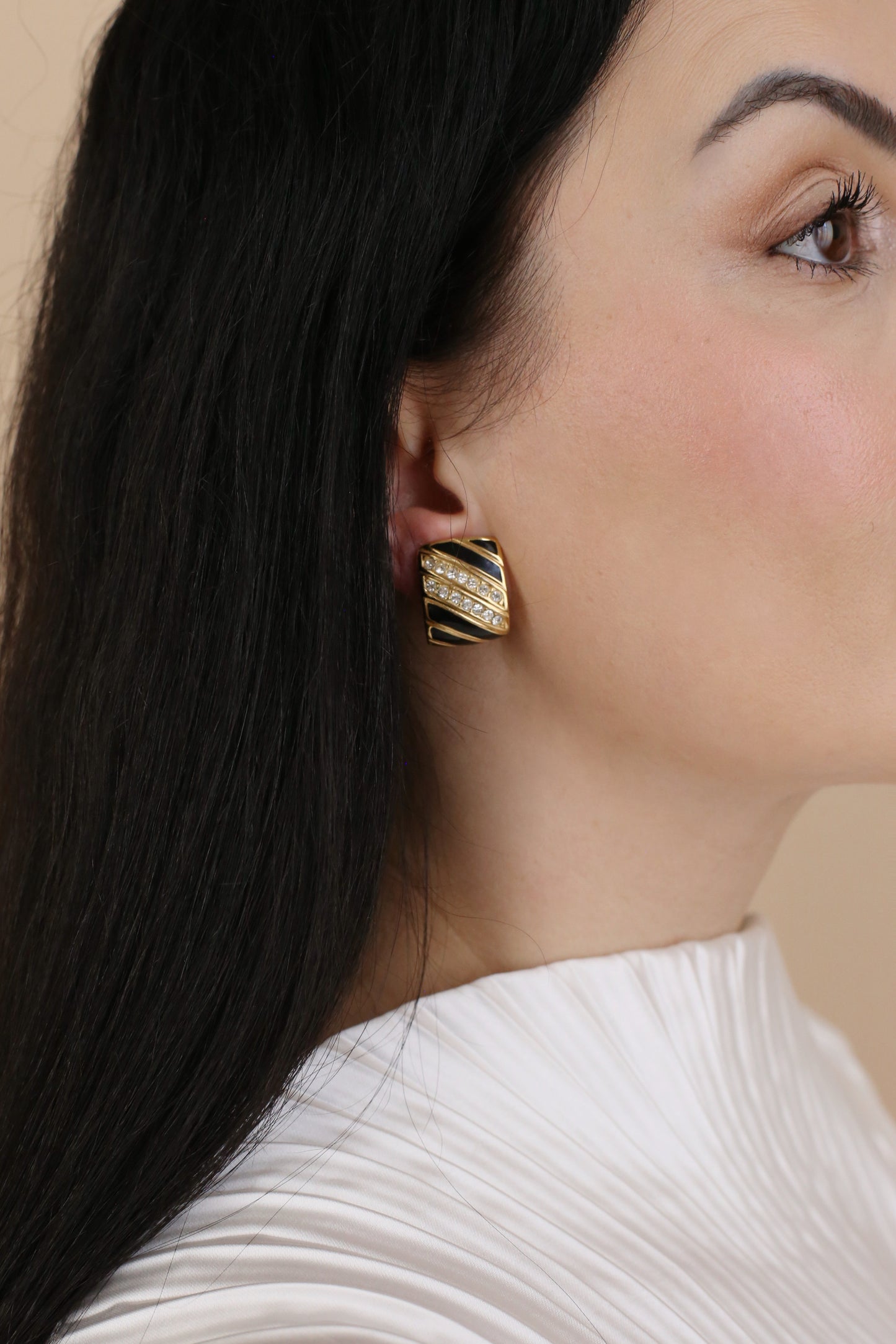 Cosima Vintage Black Enamel Pavé Clip Earrings