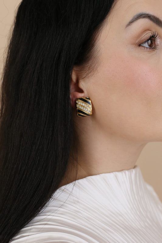 Cosima Vintage Black Enamel Pavé Clip Earrings