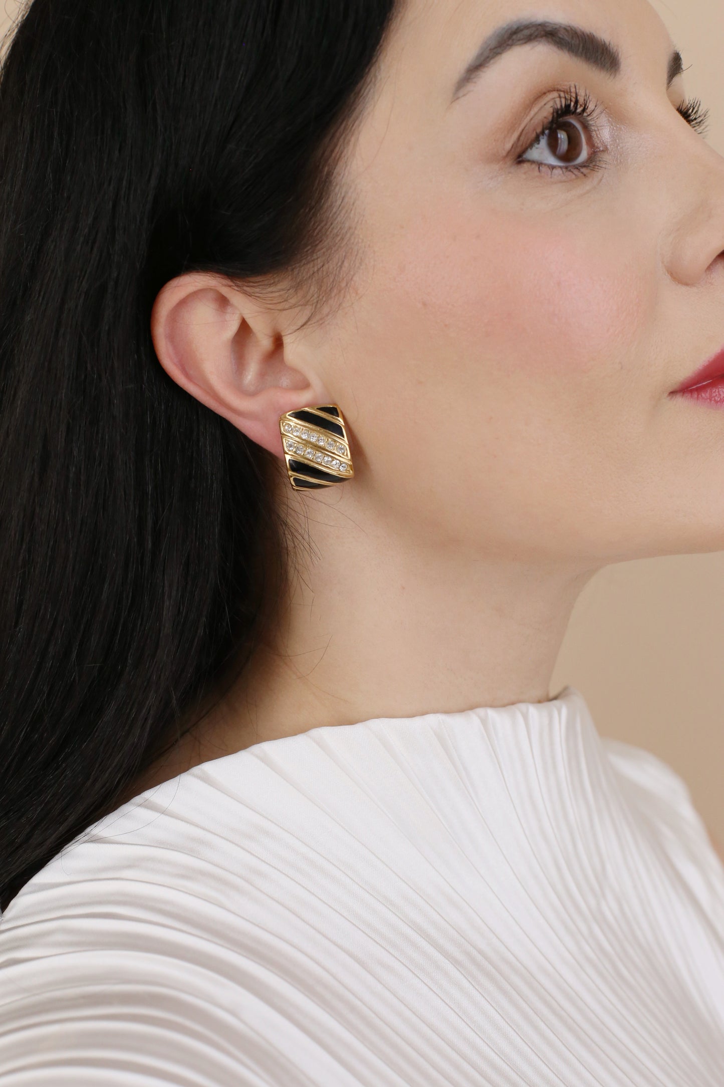 Cosima Vintage Black Enamel Pavé Clip Earrings