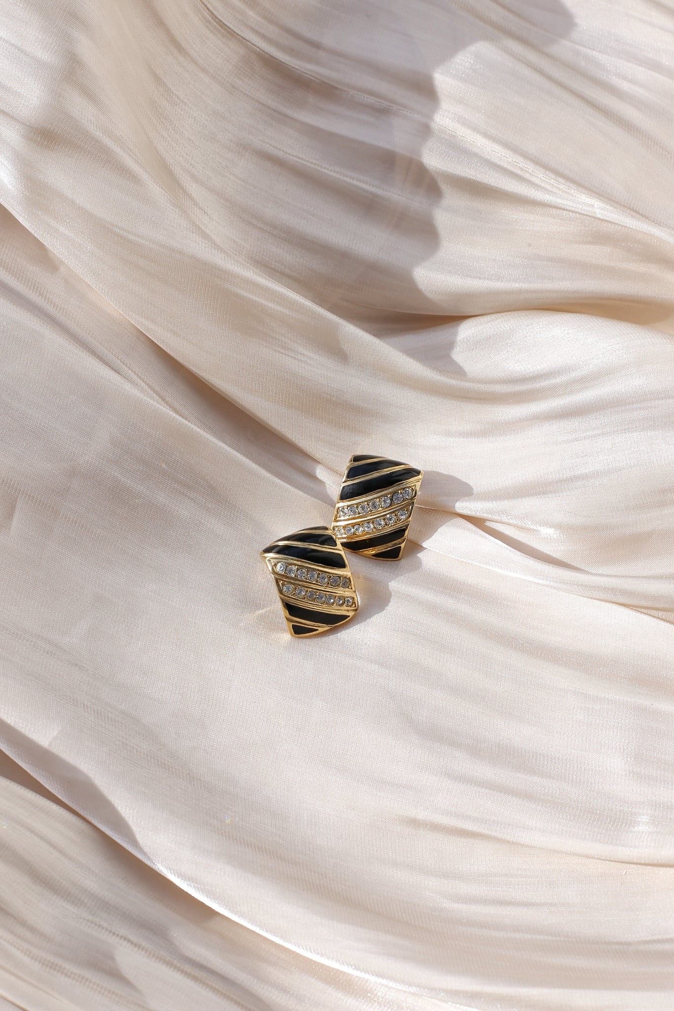 Cosima Vintage Black Enamel Pavé Clip Earrings