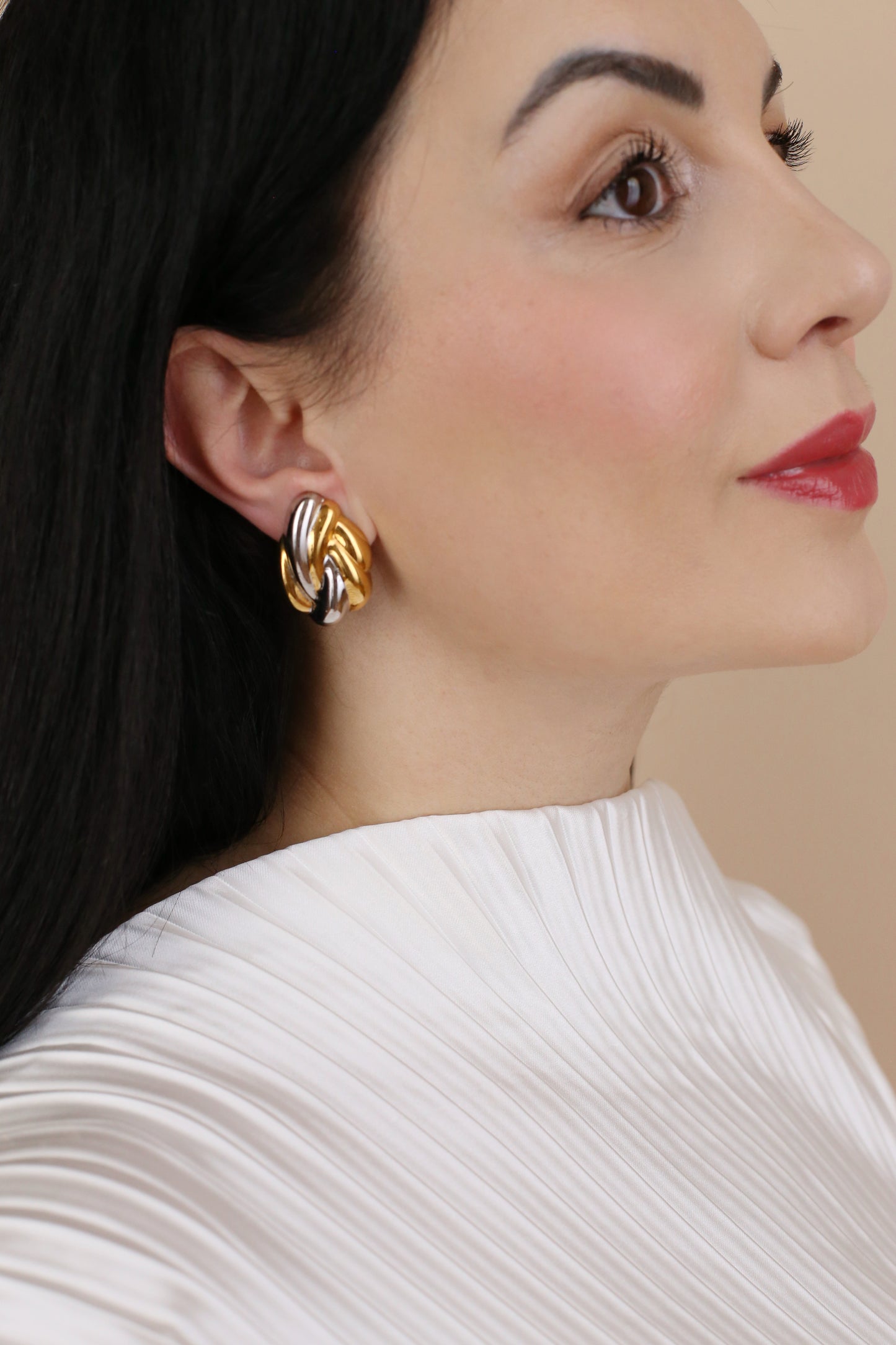 Flora Vintage Two-Tone Knot Clip Earrings