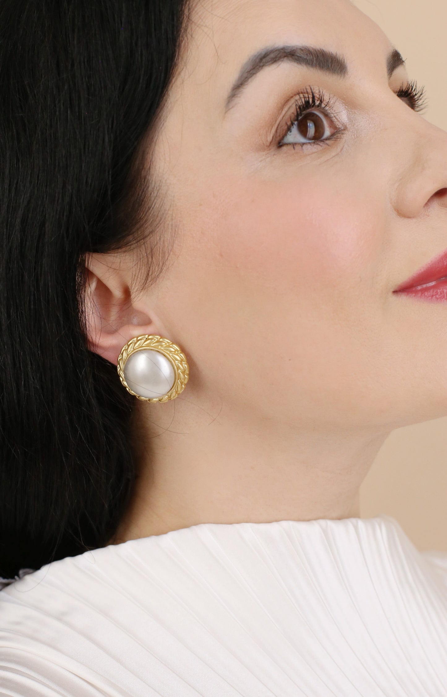 Gaia Vintage Rope-Frame Pearl Clip Earrings