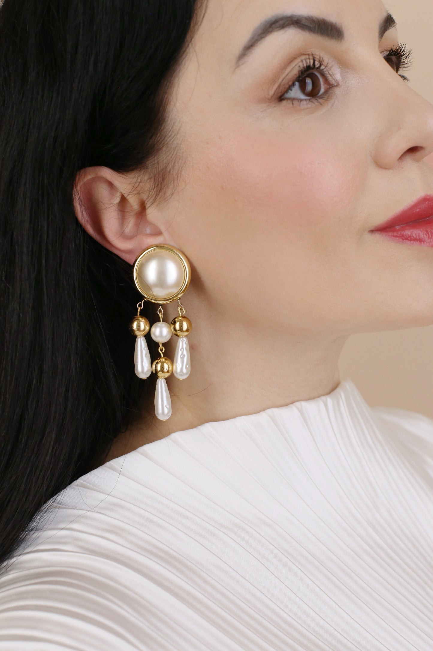 Isolde Vintage Pearl Chandelier Clip Earrings