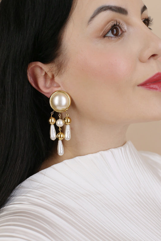 Isolde Vintage Pearl Chandelier Clip Earrings