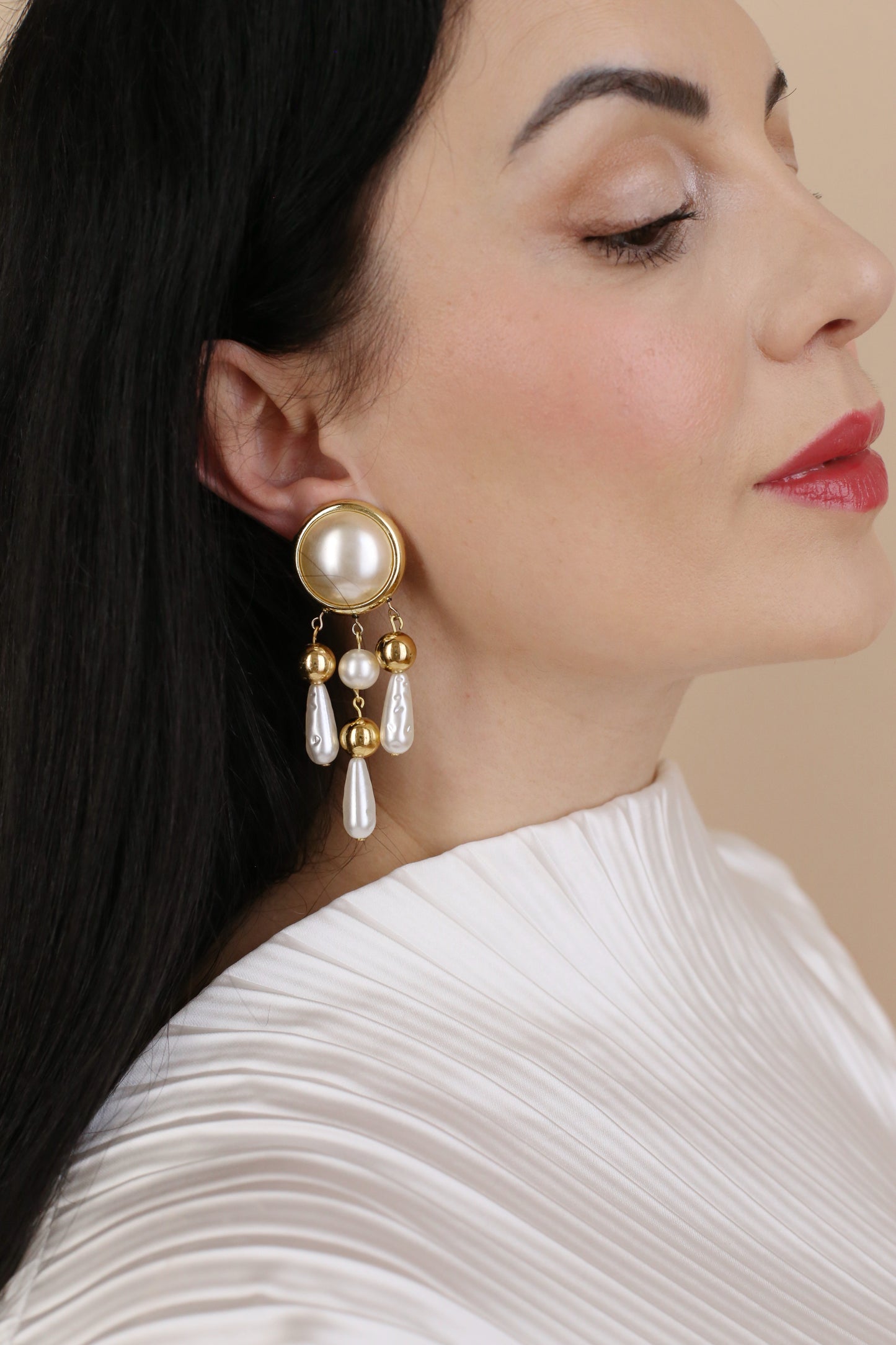 Isolde Vintage Pearl Chandelier Clip Earrings