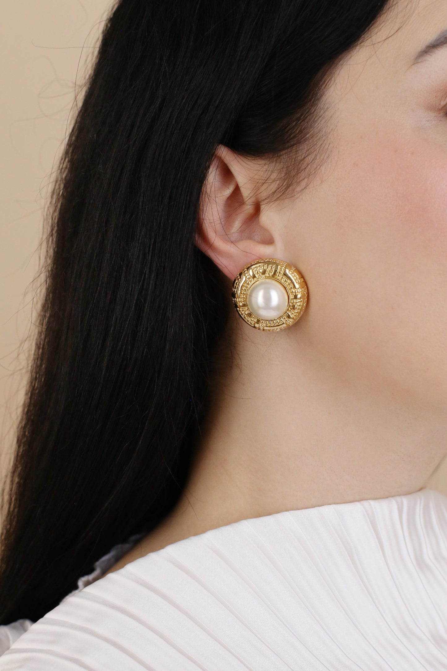 Paloma Vintage Pearl Medallion Clip Earrings
