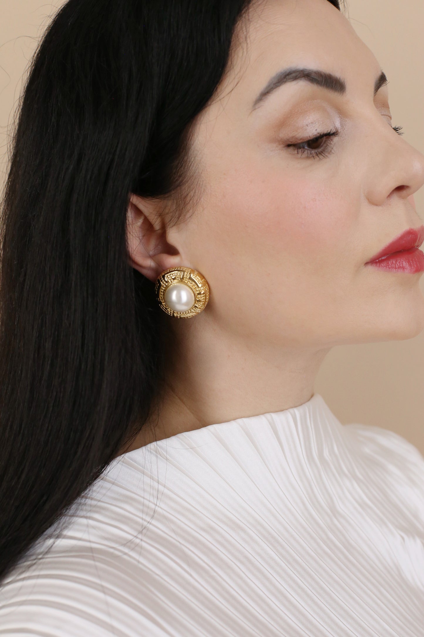 Paloma Vintage Pearl Medallion Clip Earrings