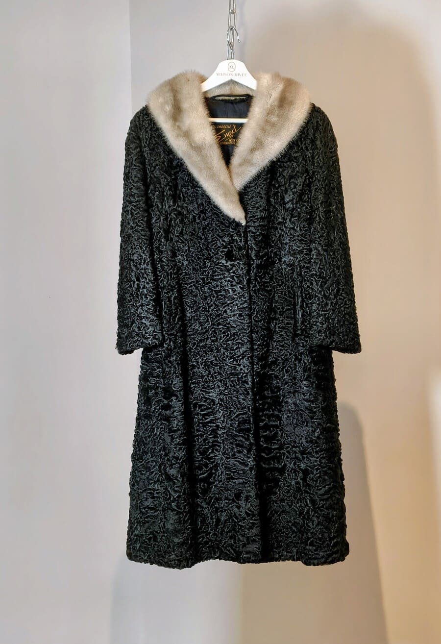 Vintage Persian Lamb Coat with grey Mink Collar "Marylin"